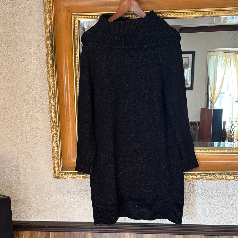 Loft Black Sparkly Cowlneck Sweater Dress - Size M